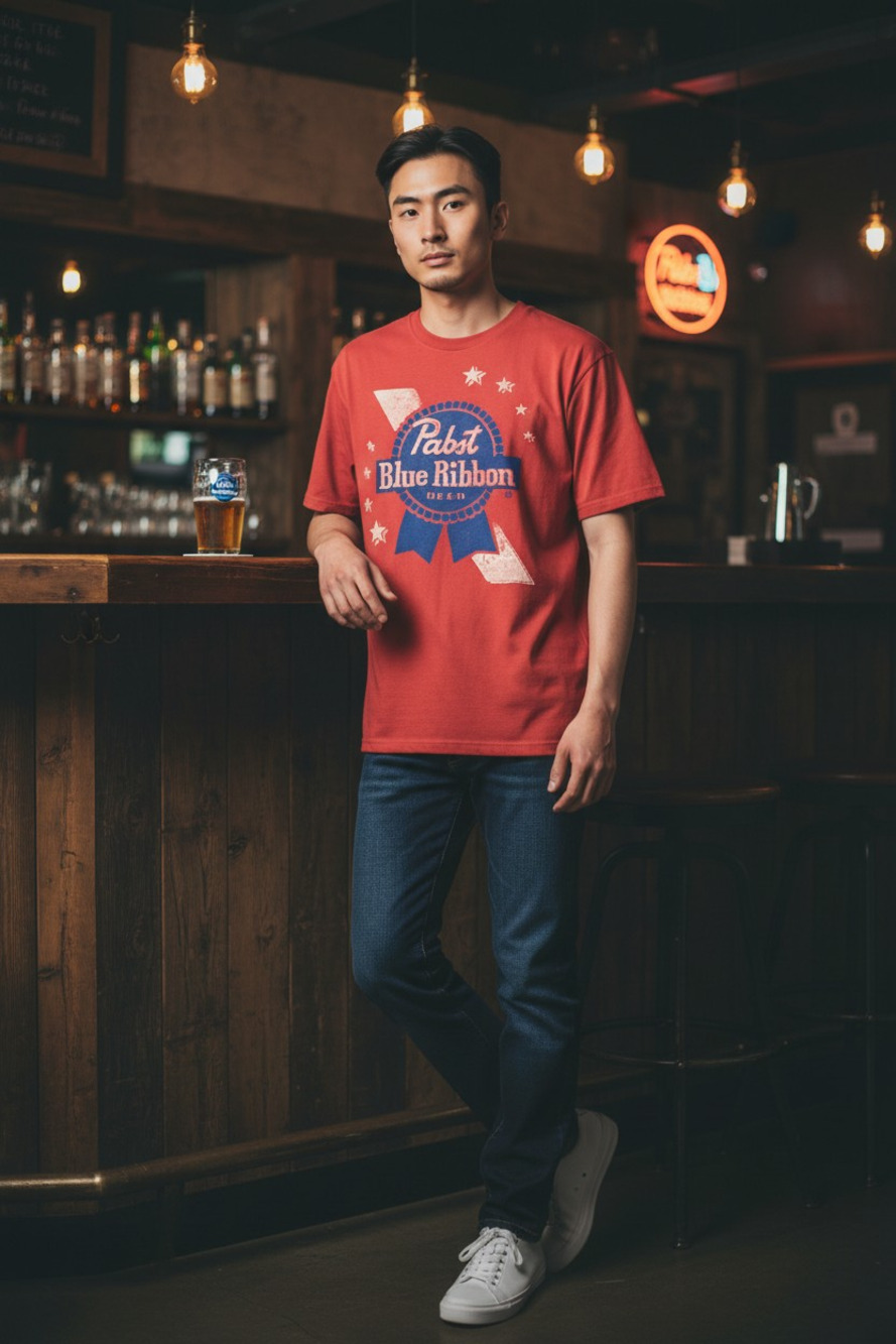 Pabst Blue Ribbon (PBR Logo) Americana T-Shirt Color: Red Size: Med